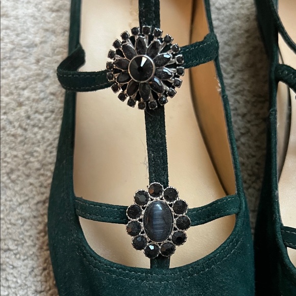 Talbots Dark Green Emerald Flats with Decorative Bejeweled Straps - Picture 3 of 5